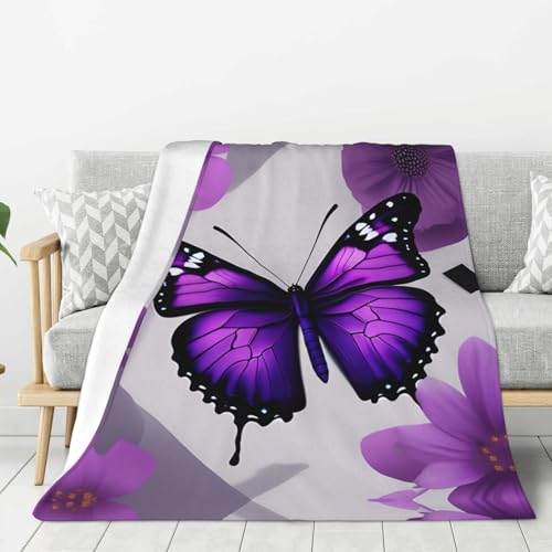 Grande couverture douce papillon violette chaude plaid lit canape - 2