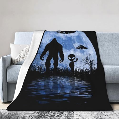 Generic 93DMT10842-621923896 Ufo Alien And Bigfoot Moon Throw Blanket, All Season Flannel Blankets, Blanket For Home,For Sofa Couch Bed Living Room Black Throw Blanket 60 X 50 Inch thumb #1