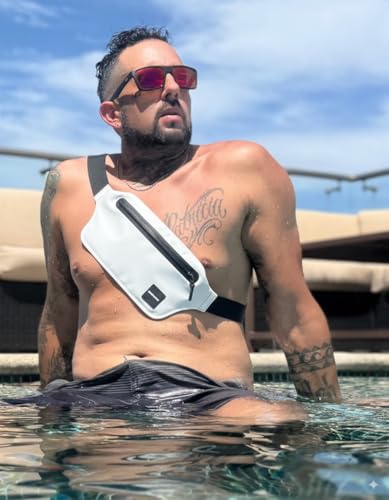 Image of Drench 100% Waterproof Waist Pouch with Floating Phone Case | Submersible Dry Bag Fanny Pack | Waterproof Belt Bag for Swimming, Boating, SUP, Snorkeling | IPX8 Waist Pack + Phone Holder, White