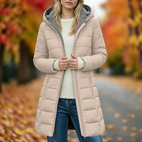 Women Winter Puffer Coat Sherpa Fleece Liend Long Quilted Jacket with Hood - image 8
