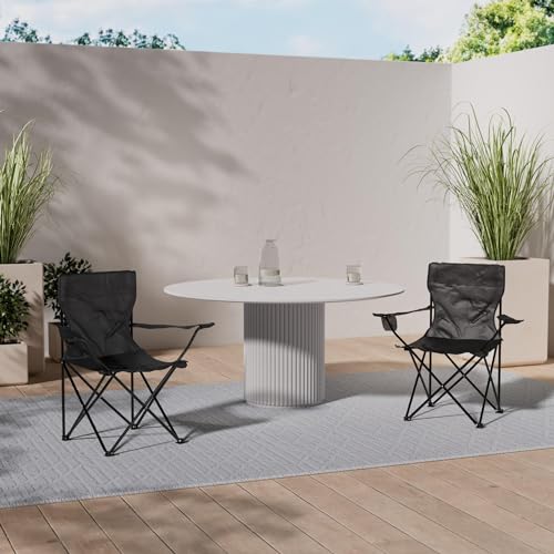 Nexos 2-er Set Angelstuhl Anglerstuhl Faltstuhl Campingstuhl Klappstuhl mit Armlehne und Getränkehalter praktisch robust leicht schwarz – Bild 3
