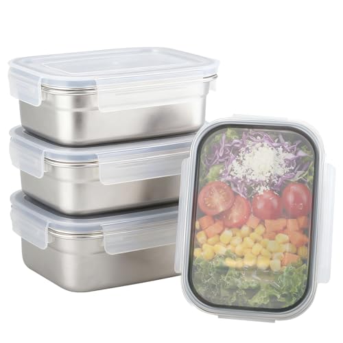 WakiHong Lot de 4 Boite Inox Alimentaire 650ML Petites boîtes de rangement alimentaire en acier inoxydable,pour Four,Lave-Vaisselle,congélateurt - boîte à...