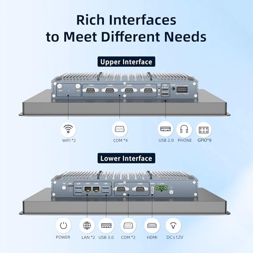 Image of 19 inch Fanless Industrial Panel PC,IP65 10 Point Touchscreen,1024x768 | All-in-One Embedded Computer,IPS Capacitive Touch Monitor,Windows 10 Pro,for Kiosk,Automation(J6412,8GB RAM 512GB SSD)