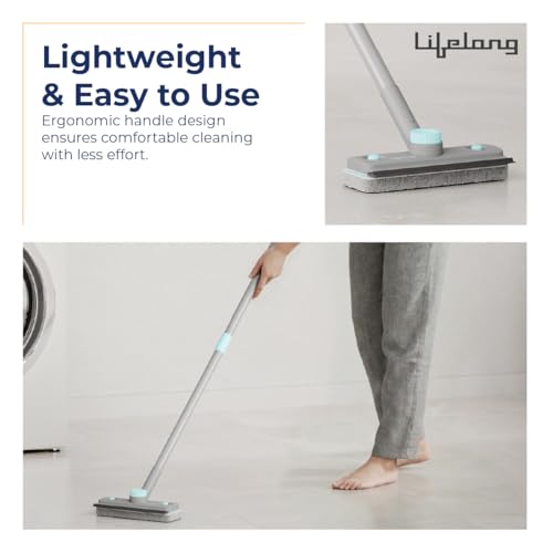 Image of Lifelong 4-in-1 Floor Cleaning Wiper Mop with Long Handle, 360 Degree Rotating Flat Mop for Home, Bathroom & Kitchen, Multi Surface Floor Cleaner with Scrubber Brush, Wet Dry Floor Wiper