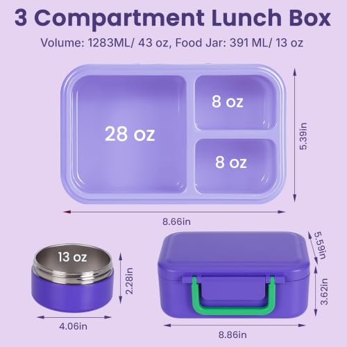 Image of Bento Lunch Box 1283ML / 43 oz with 391 ML / 13 oz Food Jar, Ice Pack