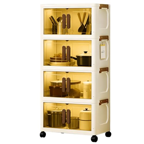 Ribech 4-stufige Aufbewahrungsbox mit Deckel – Faltbare Rollcontainer mit Rädern, verschließbare Fächer, platzsparendes Organizersystem für Schrank, Bad, Büro, Wohnung