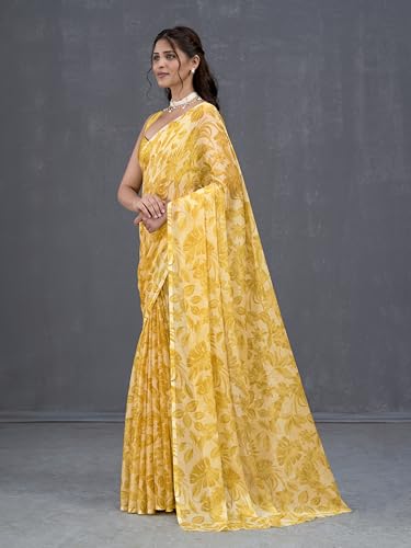 Image of Garden Vareli Nara Chiffon All-Over Floral Print Saree With Blouse Piece