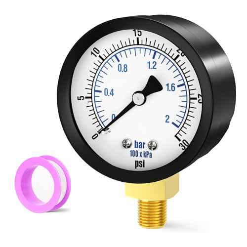 Image of 0-30PSI Well Pump Pressure Gauge 2 inch Dial Size, 1 /8 inch NPT Lower Mount, 3-2-3% Accuracy, for Tube, Water Pump, Gas, Liquid, Pressure Test