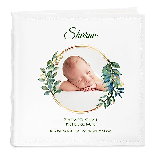 Maverton Einsteckalbum mit Aufdruck - Fotoalbum für 200 Fotos 10x15-50 Seiten - Größe: 21x22cm - Weiß - personalisierte Geschenke für Kind zur Taufe Geburt - Geburtstagsgeschenk