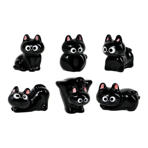 KEWUF 6 Pcs Figurine de chat noir assis, position sujette à la posture debout, posture assise, posture assise, statuette en résine, accessoires de décoration, décoration d'intérieur de cour