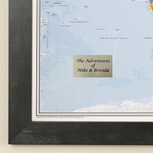 Personalized Push Pin World Travel Map With Solid Wood Cherry Frame And Pins - Blue Oceans - 27.5 Inches X 39.5 Inches #TOP3