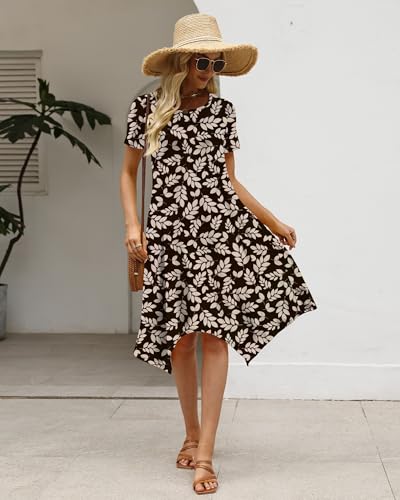 Image of COSSEN Women's 2026 Summer Midi Dress Crew Neck Short Sleeve Casual Tshirt Flowy Loose Sundress with Pockets