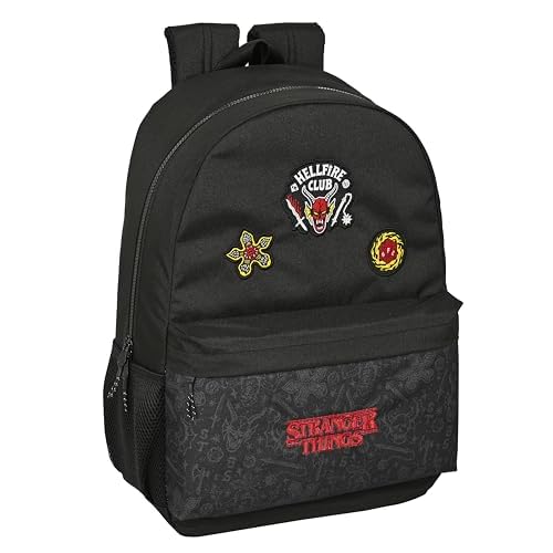 STRANGER THINGS - Mochila Escolar Infantil, Ideal para Niños de Diferentes Edades, Cómoda y Versátil, Calidad y Resistencia, 30x14x46 cm, Color Negro