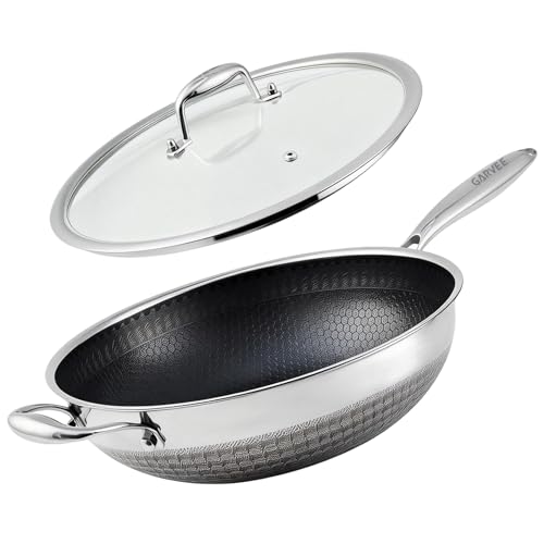 Wok de acero inoxidable 12 pulgadas con tapa y revestimiento antiadherente miniatura 1