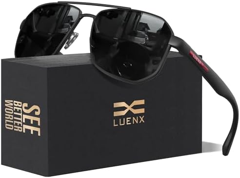 LUENX Aviator Sunglasses for Men Square Polarized Polygon Lens - UV 400 Protection with Accessories