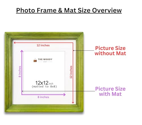 Image of 8 x 8 inch Wooden Photo Frame with Mat, Green Photo Frame 8 x 8 inch with Mat or 12 x 12 inch without Mat for Wall Decoration, Gallery Walls, Best Wooden Photo Frames for Posters and Photos