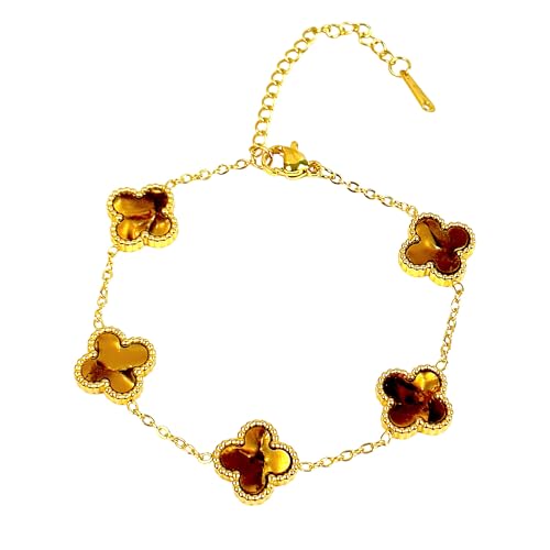 Four Leaf Clover Bracelet for Women – 18K Gold Plated 316L Stainless Steel, Double-Sided Mother of Pearl, Adjustable Lucky Charm Link Bracelet, Elegant Jewelry Gift for Her, Comes with gift Box.