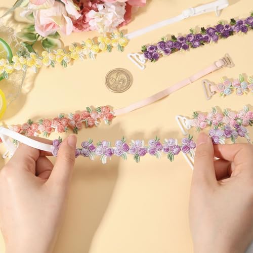 Image of FREEBLOSS 8 Pairs Decorative Bra Straps Adjustable Floral Bra Straps Replacement for Women Invisible Dress Strap for Dress