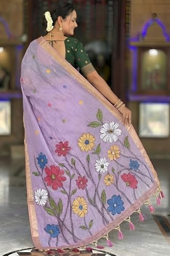 Image of SGF11 Women's Soft Cotton Linen Silk Saree With Blouse Piece