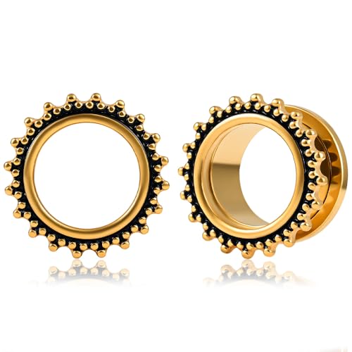 DOEARKO Ecarteur Oreilles 1 Paire Spiral Tunnels d'oreille en Acier Inoxydable Ear Plug Tunnels Piercing Expanseur Piercing Bijoux pour Femmes Hommes 6mm à 16mm (Or, 8MM)