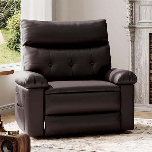 Image of GarveeHome Oversized Recliner Chair - PU Leather Manual Recliner for Adults, Lazy Chair with 1.5X Sponge Comfort Arm and Back for Living Room, Bedroom