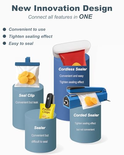 Mini Bag Sealer with 4 Adjustable Mode, 4000mAh Rechargeable Heat Sealer for Plastic Bags, Auto Shut-Off & Insulated Strips, Portable Heat Sealer for Snack, Chip, and Cookie Bag