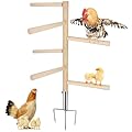 Kalekey Extra Large Chicken Perch Toy for Coop, 39.4" Roosting Bar for Chicken Coop Toys, Chicken 6 Branches Perch Stand Wooden with Metal Tripod Ground Plug for Poultry Rooste