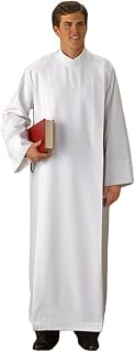 Front Wrap Alb Christian Church Wear Catholic Pastor Clergy Vestment, White Color, Size - Small