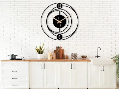 Image of Wall Clock Stylish Metal Analog Wall Clock for Living Room, Bedroom, Office, Kitchen, Home and Hall | Antique Fancy Big Size Modern Wall Watch (Black(DA-189), 60 CM)