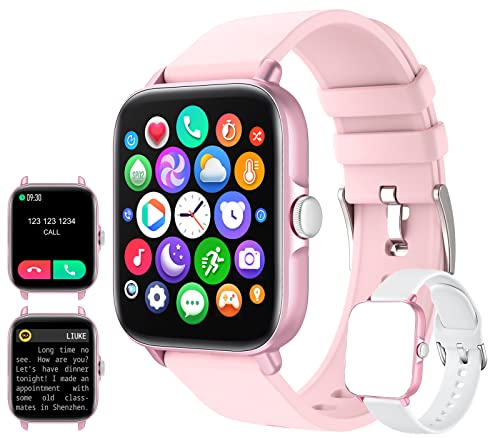 Smart Watch with Call for Android iOS Phones, Activity Trackers and Smartwatches with Heart Rate/Sleep Monitor/Voice Control/28 Sports, 1.7â€ Touch Screen Fitness Smart Watches for Women Men (Pink)