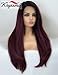 K'ryssma Ombre Burgundy 99j Lace Front Wig Long Light Yaki Synthegic Wigs High Density L Part Deep Wine Red Lace Wigs for Women Heat Resistant