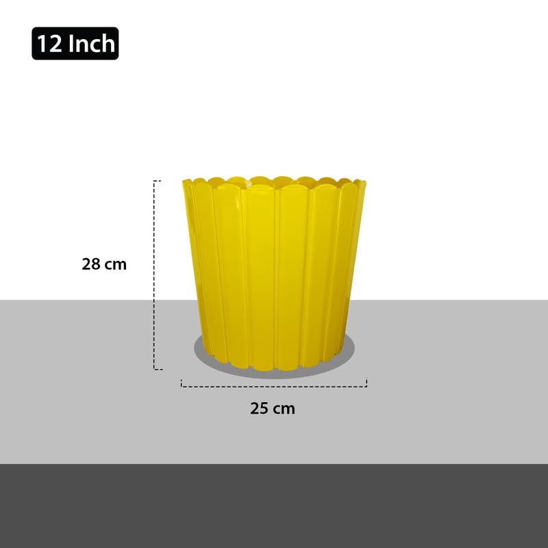 Image of GARDENS NEED 12 Inches Thai Round Flower Pot | Set of 2 | Yellow | Plastic Planter Pots for Indoor & Outdoor Home, Office & Balcony Decoration