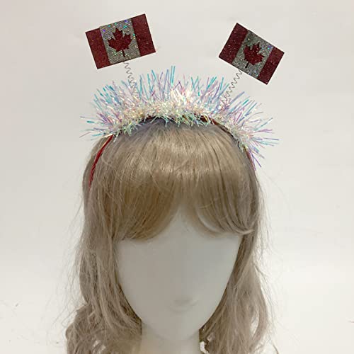 FRCOLOR Tiara patriótica para o Dia do Canadá, enfeite de cabeça, pompons, faixa de cabelo com glitt
