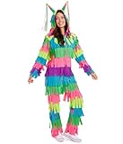 Tipsy Elves Halloween Costumes for Women - Bright Multicolored Pinata Jumpsuit Funny Halloween Costume Adult Onesie - Full Zip Womens Hooded Jumpsuit With Pockets Colorful Attached Streamers Small