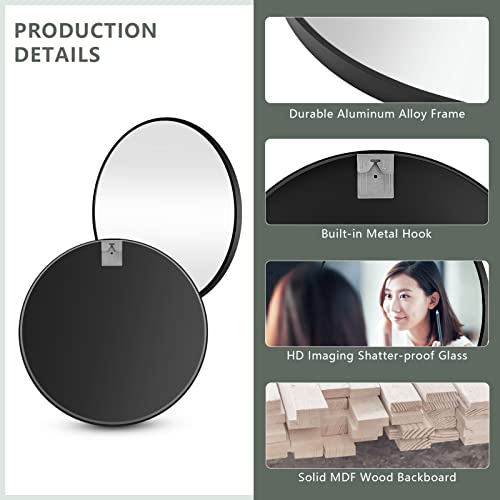 Youyijia Round Mirror 60cm Circle Hanging Wall Mirror - Home Decorative Wall Mounted Vanity Mirror for Bathroom/Living Room - Image 2