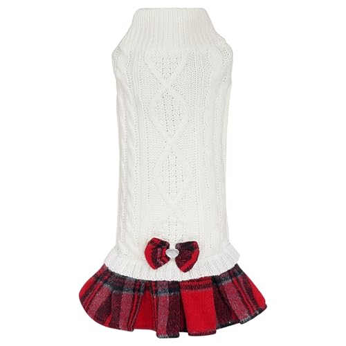 Rbenxia 1 PC Knitted Dog Dress with Bow Turtleneck - Small Dog Sweater Dress
