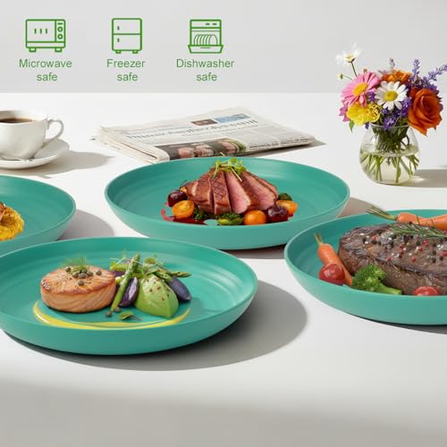 Image of Unbreakable Camp Plate Set of 6, 9In Wheat Straw Lightweight Plate | Plastic Dinner Plates Reusable for Picnic & RV Travel, Dishwasher & Microwave safe