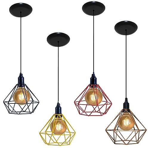 Luminaria Pendente Aramado Modelo Diamante (Preto)