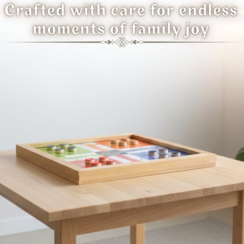 Image of Wooden Ludo Board Game with Snakes & Ladders - 2 in 1 Handmade Pure Wood Board Game Set | Classic Family Indoor Game for Kids & Adults | Travel Friendly Traditional Game with Dice & Pawns (10.5 Inch)