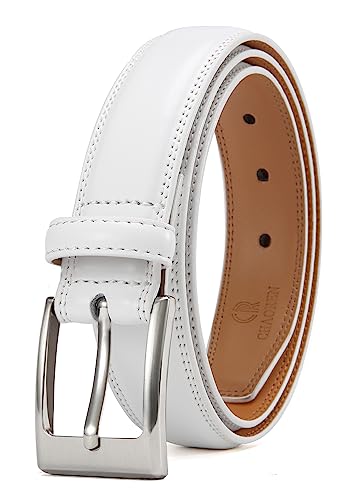 CHAOREN Cinto social masculino - Cinto de couro para homens 3,8 cm formal - Companheiro perfeito para sapatos sociais masculinos, Branco-1, (Fits Waist 44'-45')