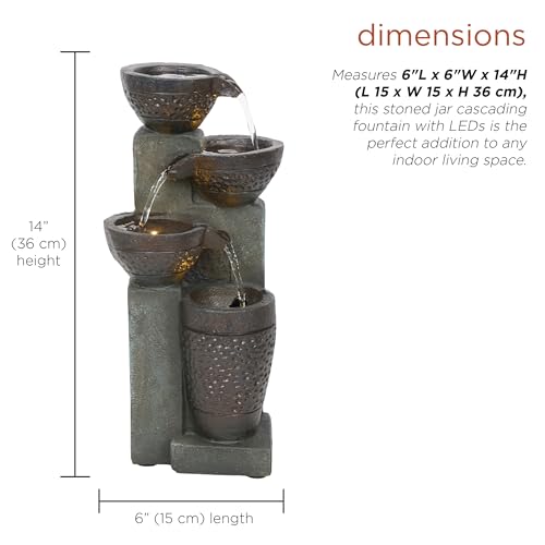 Alpine Corporatio 14" Tall Stoned Jar Cascading Water Fountain with LED Lights, Elegant Tabletop Water Feature for Home, Office, Living Room, and Bedroom Decor, Gray 3