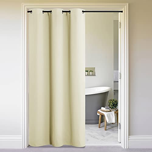 NICETOWN Door Curtain for Doorway Privacy, Curtains 84 Inch Length, Room Divider Cover, Blackout Temporary Insulated Closet Curtain for Bedroom Closet (1 Panel, 7ft Tall x 5ft Wide, Beige) B