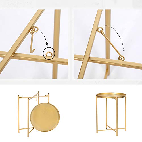 Joveco Round End Table, Folding Metal Side Table Small Coffee Table, Sofa Side Table With Removable Tray, Nightstand Accent Table For Living Room Bedroom Office (Gold) #TOP5