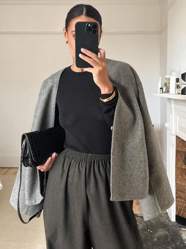 HOTIAN Women Cropped Wool Blend Coats Long Sleeve Coat Jacket Peacoat Fall Winter Outwear Overcoat3