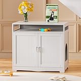 Cat Litter Box Enclosure, Hidden Litter Box Furniture with Built-in Power Outlet, Indoor Cat House, Cat Washroom Furniture, End Side Table for Hallway & Bedroom