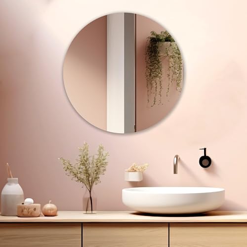 Image of Round Frameless Wall Mirror - Modern Decorative Mirror for Bathroom, Bedroom & Living Room. (24x24)