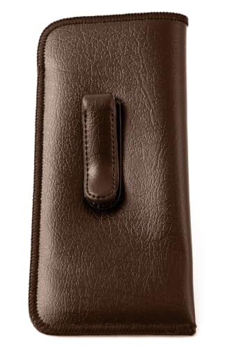 Image of Calabria Soft Slip-In Glasses Case Pocket Metal Clip Brown (4 Pack) for Men /Women Synthetic Leather Felt Lining 6.5 inchx3 inch