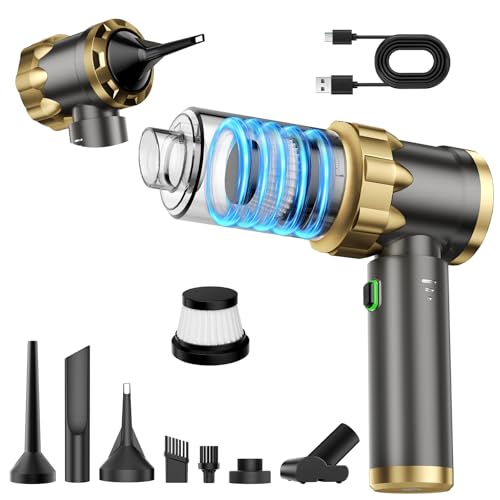 Car Vacuum Portable Cordless - Handheld Vacuum Cleaner with 16000PA Strong Suction, 7-in-1 Air Duster/Blower, Rechargeable Mini Vacuum with Long Battery, Multi-Nozzles for Car,Home, Office, Pet