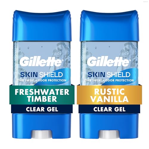 Image of Gillette Antiperspirant + Deodorant Bundle for Men, Clear Gel, 72HR Sweat & Odor Protection, with Soothing Hydration, Anti-White Mark Protection, Rustic Vanilla + Freshwater Timber Scents(Pack of 2)