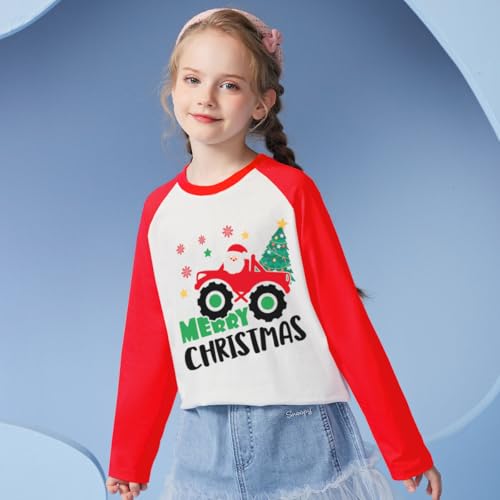 Little Boy Christmas T-Shirt Kids Xmas Snowman Monster Truck Ugly Reindeer Shirt Raglan Long Sleeve Cotton Tee Top 3-10 Years3